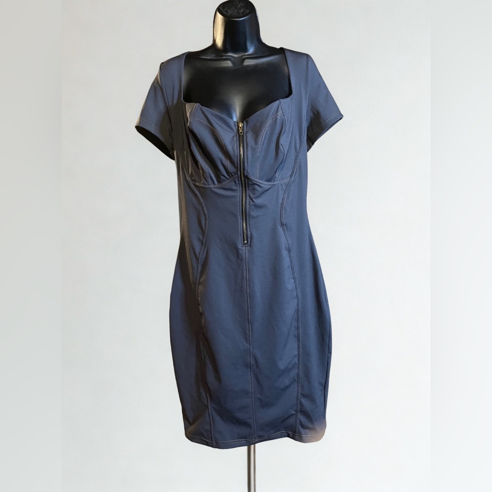Popilush Zip-Front Stretch "Denim" Dress Built In Shape Wear